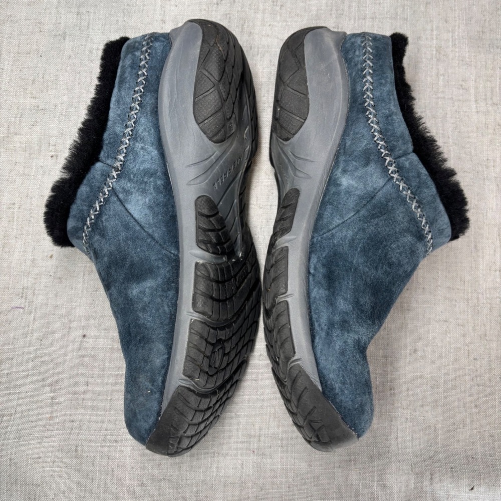 Merrell Encore Ice 4 Navy Blue Suede Faux Fur Lined Mules Clogs Women's Size 8.5 - Picture 11 of 11